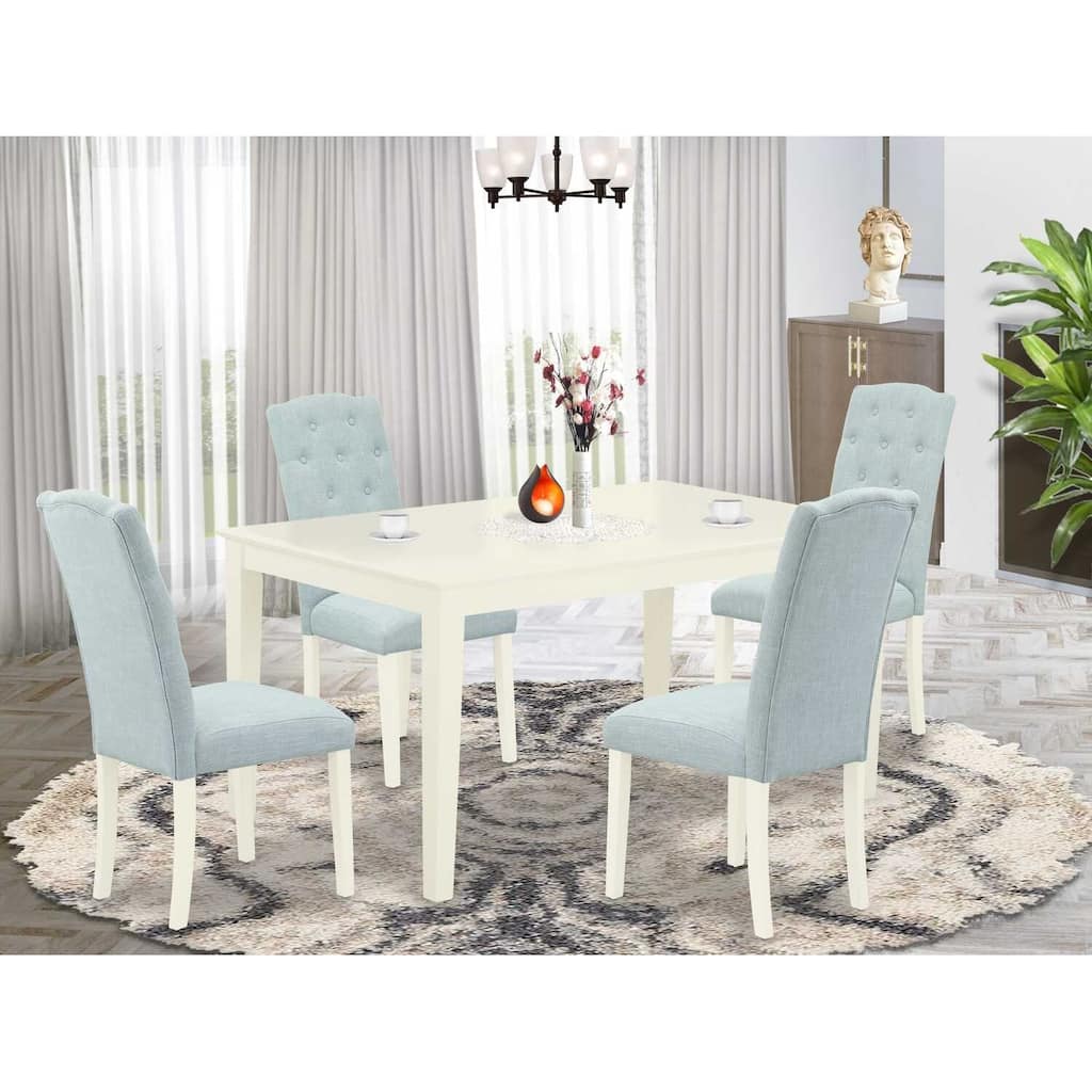 HomeStock 5-Pc Linen White Finish Solid Wood Top - Rectangular Dining Room Set - Seats 4