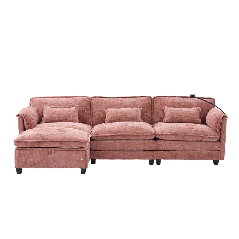 GALDWIN Chenille Upholstered L-shaped Modular Sectional Sleeper Sofa with Movable Storage Ottoman,USB&Type-C