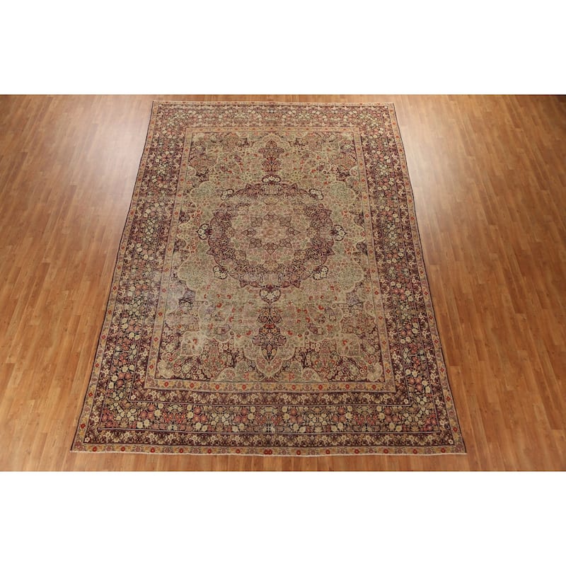Pre-1900 Antique Kerman Lavar Persian Area Rug Handmade Wool Carpet - 9'2" x 13'5"