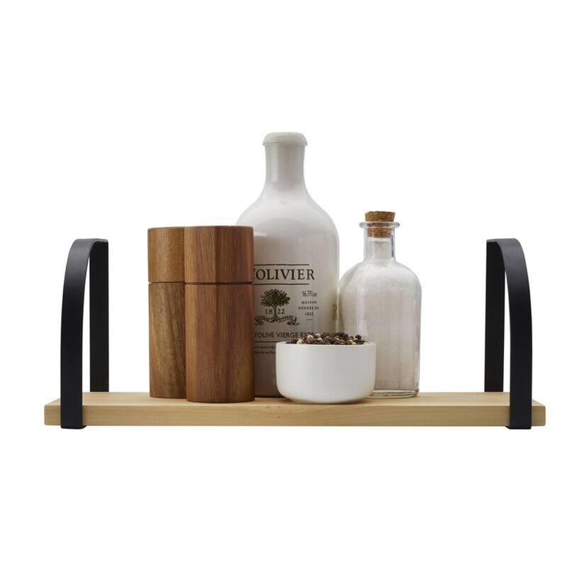 Melannco Set of 3 Floating Wood and Metal Arc Wall Shelves, 18, 14, 10 Inch, Natural
