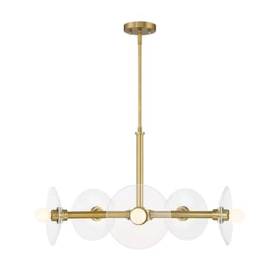 Litto 26.25 in. 5-Light Brushed Gold Modern Chandelier with Clear Glass Shades