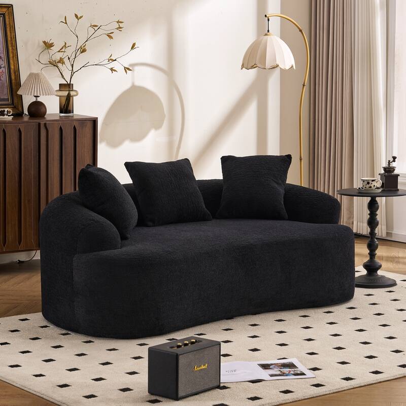 Full Compression Chenille Curved Loveseat Sofa with 3 Pillows