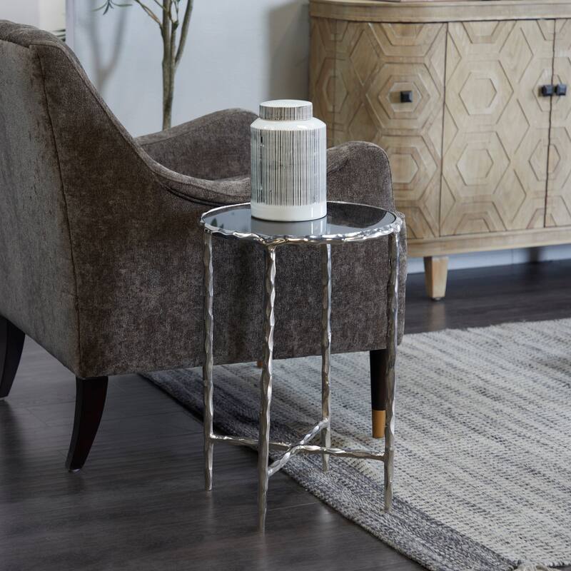 Aluminum Modern Accent Table with Shaded Glass Top - 14.80W x 14.80L x 21.50H - Silver