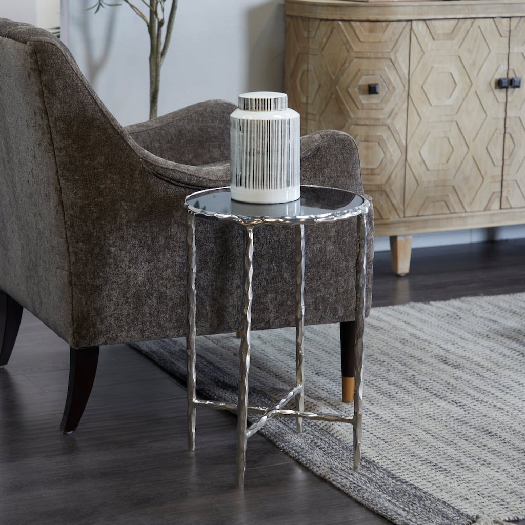 Aluminum Modern Accent Table with Shaded Glass Top