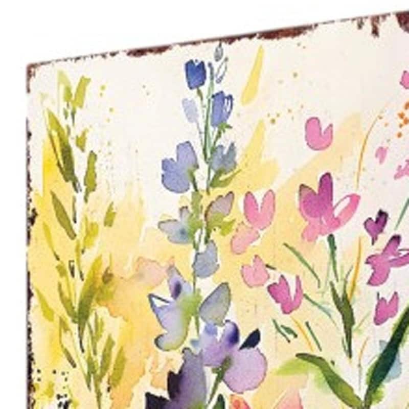 HomeRoots 30" Green Pink White And Yellow Solid Wood Watercolor Floral Garden Stake