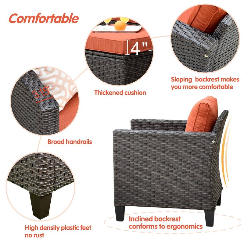 OVIOS Patio Furniture Wicker 5-piece Outdoor High-back Sectional Set