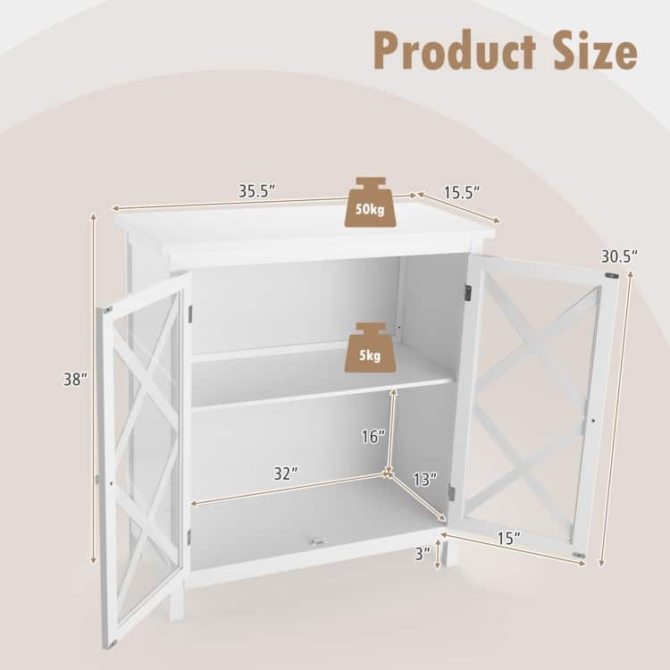Buffet Cabinet with Tempered Glass Doors & Adjustable Shelves for Kitchen - 35.5" x 15.5" x 38" (L x W x H)