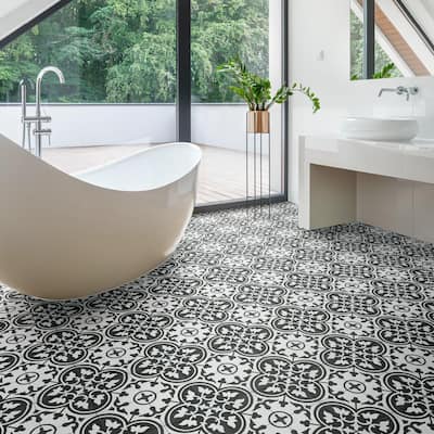 Merola Tile Arte Clover Black 9-3/4" x 9-3/4" Porcelain Floor and Wall Tile