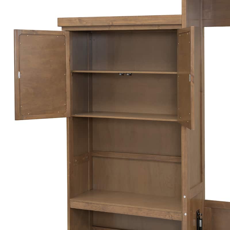 Rustic Hideaway Queen Murphy Bed with Reversible Storage Tower & Louvered Door Front by Harper&Bright Designs
