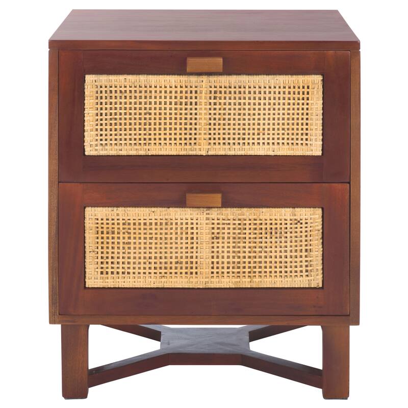 SAFAVIEH Dayana 2-Drawer Rattan Accent Table Nightstand - Dark Natural/Natural