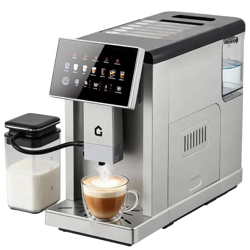 Automatic Espresso Coffee Maker with 3-Level Coffee/Milk Volume, Silver - Silver