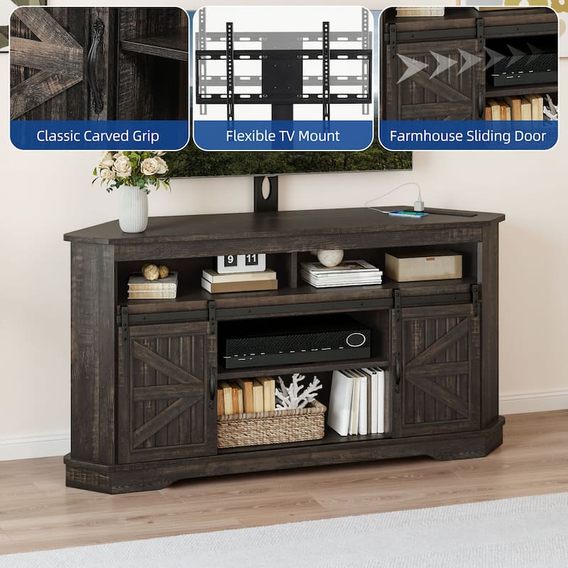 Moasis Corner TV Stand with Barn Doors for 70" TVs