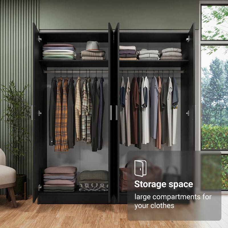 Madesa 4 Doors Wardrobe Storage Cabinet with Ample Shelves 63"L