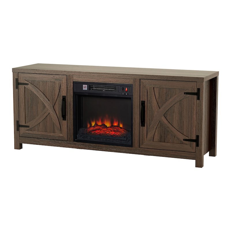 58-Inch Farmhouse Electric Fireplace TV Stand with Storage Cabinets and Adjustable Shelves