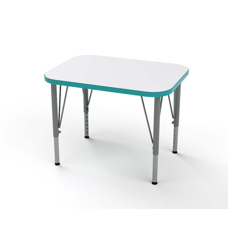 Tot Mate Versa Kids Desk Rectangle 27" x 20" Classroom Table - Adjustable Height 14-23" - White/Ocean