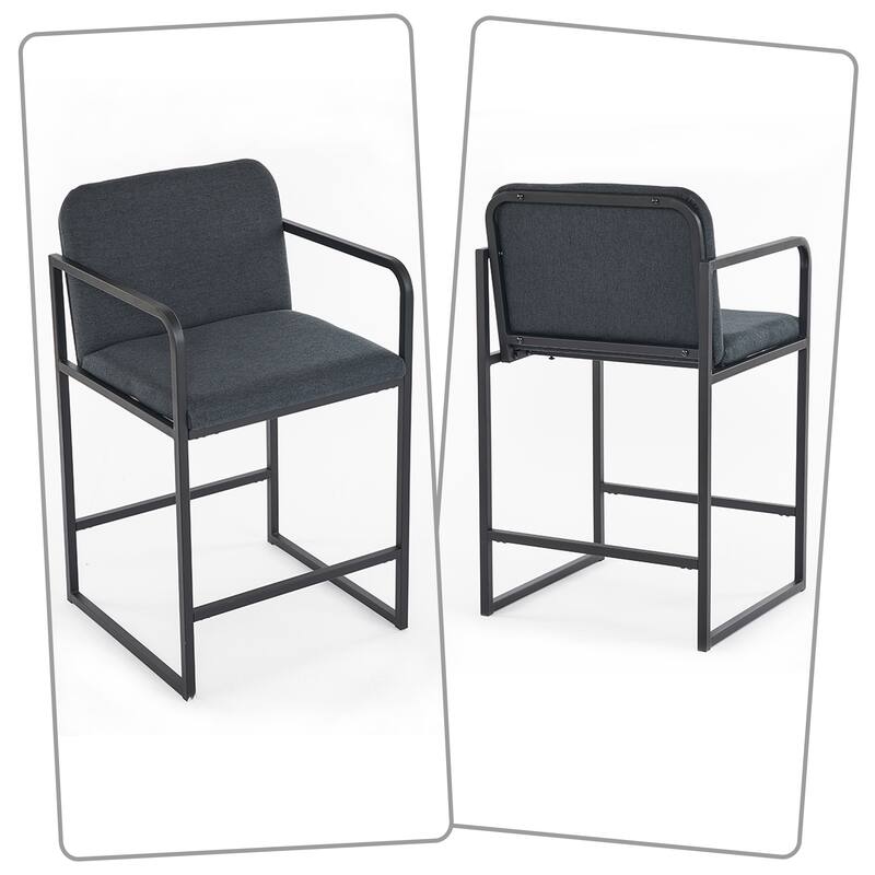 Modern Classic Set of Two Upholstered Bar Stools with Footrest