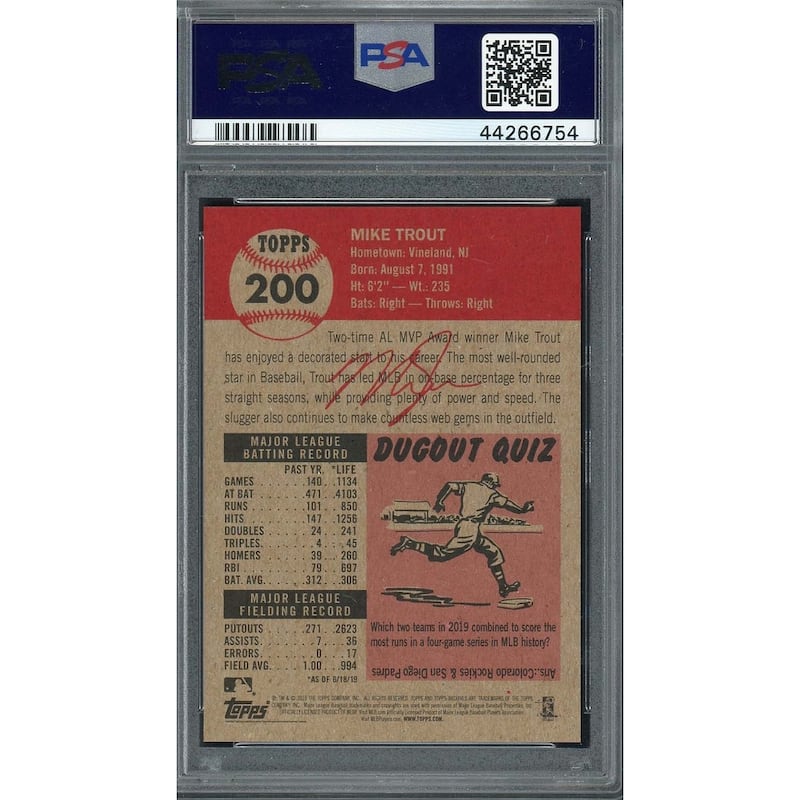 Mike Trout 2019 Topps Living Baseball Card #200 Graded PSA 10 - 8'6" x 11'6"