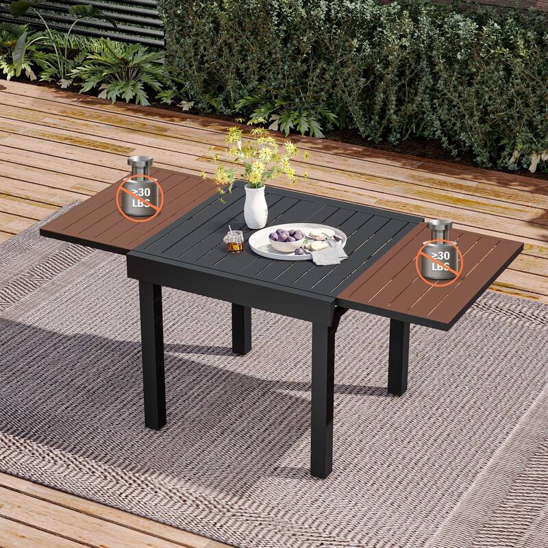 5-piece Outdoor Patio Dining Set Expandable Dining Table with Stackable Chairs