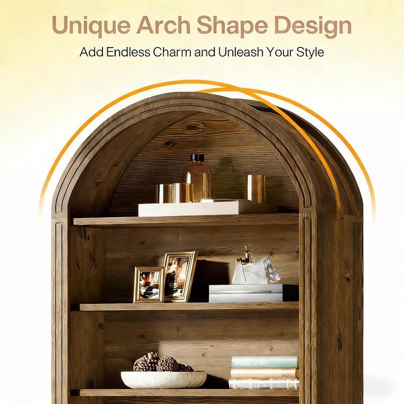 8-Tier Arched Bookshelf with Two-Tone Finish, Sturdy MDF Bookcase with Closed Back for Living Room, Study, or Kitchen