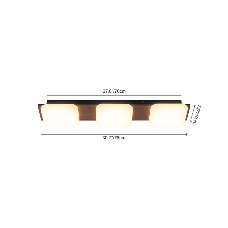 Modern Faux Walnut Wood Grain 3-Light Dimmable LED Flush Mount - 30.7 in