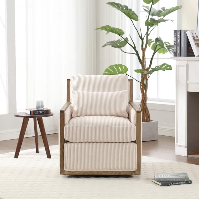 Beige 26.77" Swivel Barrel Chair with Hardwood Frame