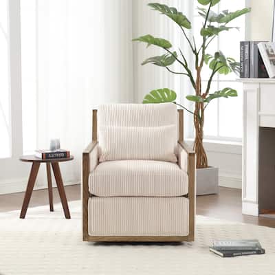 Corduroy Barrel Chair, High Back Comfy Accent Sofa Chair 360 Degree Swivel Barrel Arm Chairs, Leisure Arm Chair for Living Room