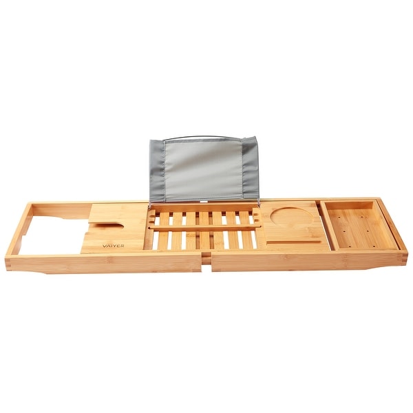 Vaiyer (2 Set) Bamboo Bathtub Tray Caddy Wooden Bath & Bed Tray