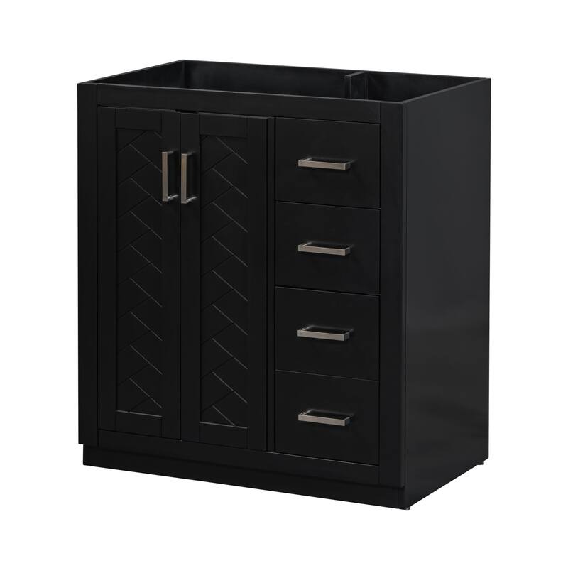 Retro Style Bathroom Vanity Cabinet with Solid Wood Frame, 3 Drawers, Soft-Closing Hinges - 29.53in L Solid Wood+MDF - Black