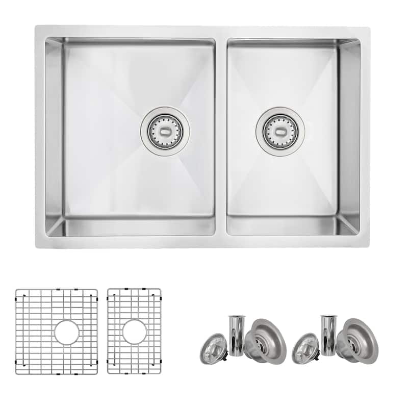 Undermount 28" Stainless Steel Double-Bowl 60/40 Kitchen Sink S-403G - 28" x 18" x 9"