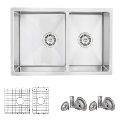 Undermount 28" Stainless Steel Double-Bowl 60/40 Kitchen Sink S-403G - 28" x 18" x 9"