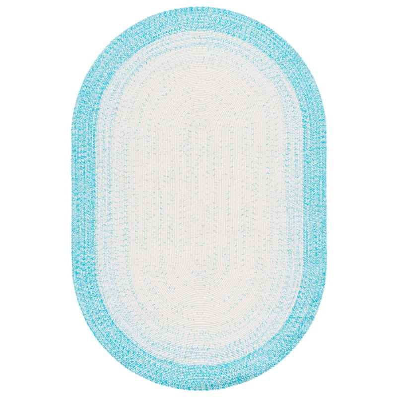 SAFAVIEH Handmade Braided Eiry Washable Indoor/Outdoor Rug - Weather Resistant & Easy Cleaning - 4' x 6' Oval - Ivory/Aqua