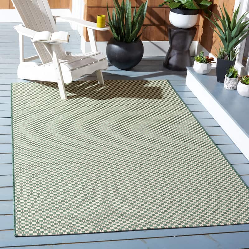 SAFAVIEH Courtyard Rosemie Indoor/ Outdoor Waterproof Patio Backyard Rug - 5'3" x 7'7" - Dark Green/Beige