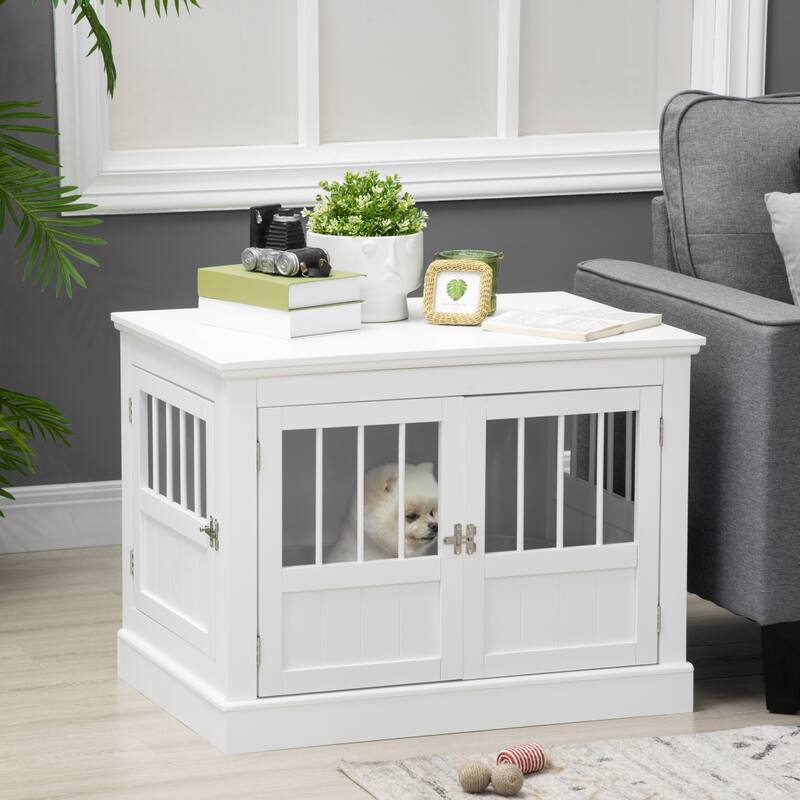 Triple Doors Dog Crate End Table Wooden Dog House Indoor Use Dog Cage with and Steel Tubes for Small Dogs