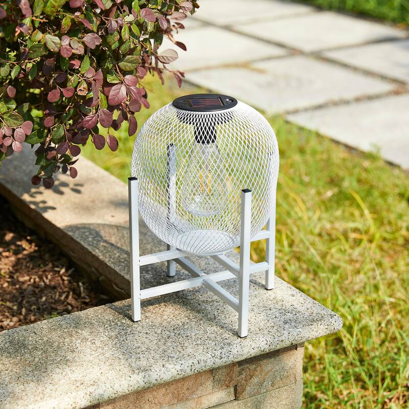 Glitzhome Metal Mesh Solar Powered Waterproof Outdoor Lanterns with Stand