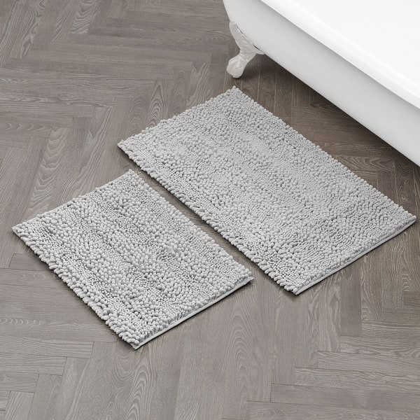 Laura Ashley Astor Chenille Bath Mat with TPR Backing - 17 x 24 / 20 x 34 - Light Grey