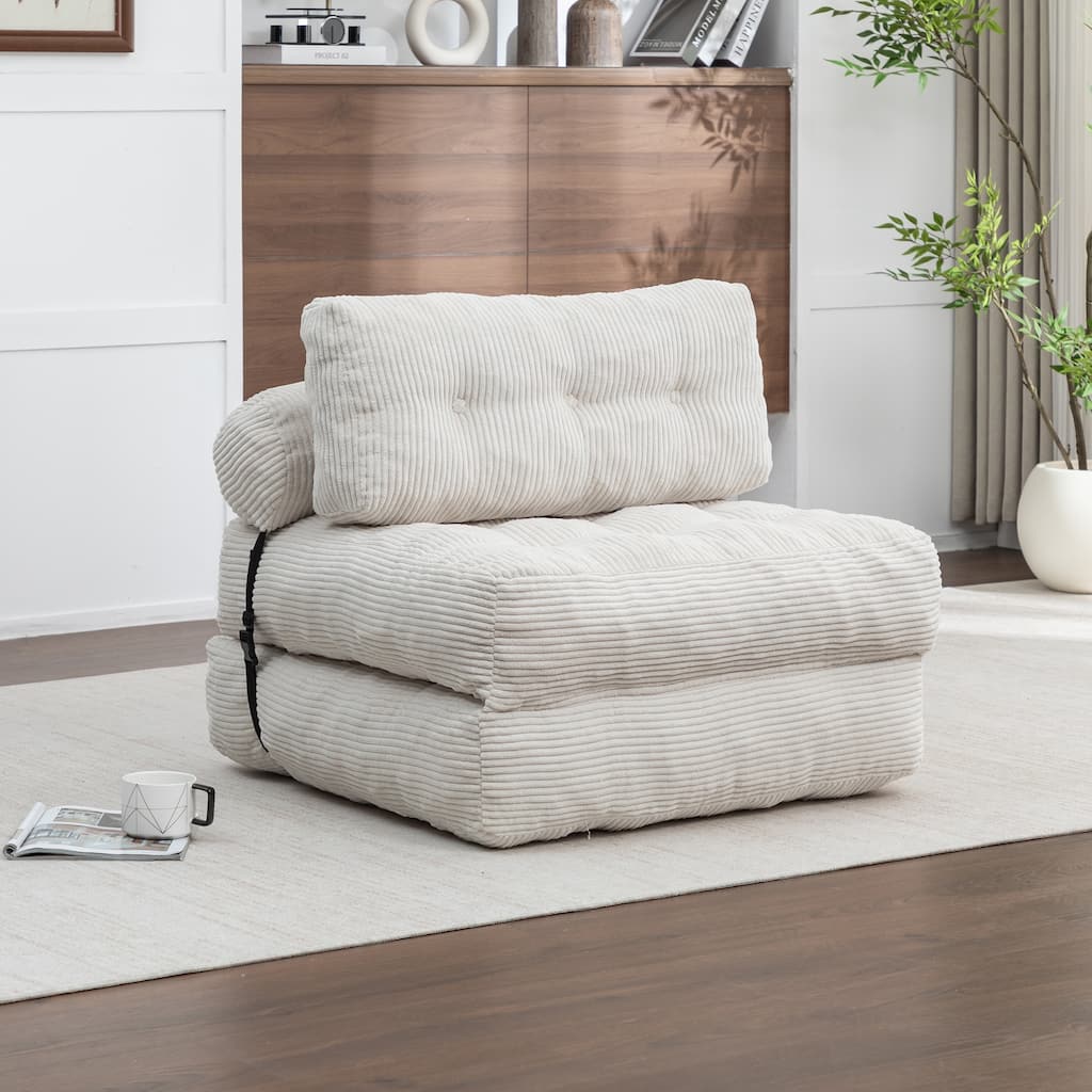 Anmytek Beige Convertible Sleeper Chair Folding Sofa Bed with Pillow Back Support and Memory Foam Mattress