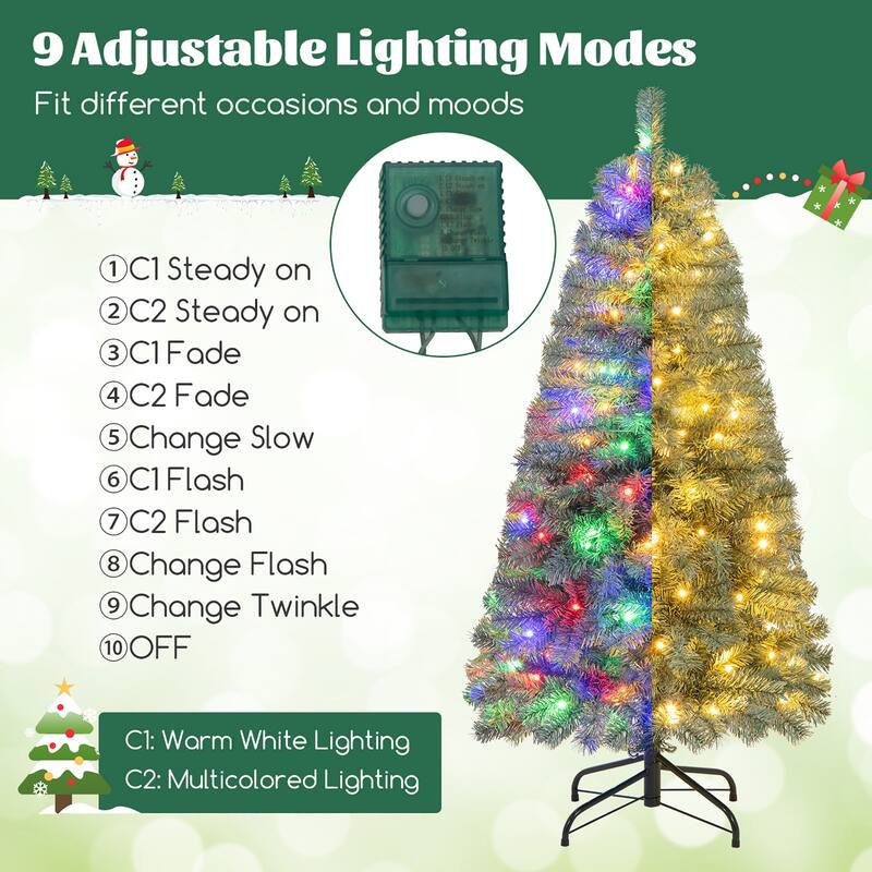 Gymax 4.5 FT Artificial Xmas Tree w/256 Branch Tips 100 LED Lights 9