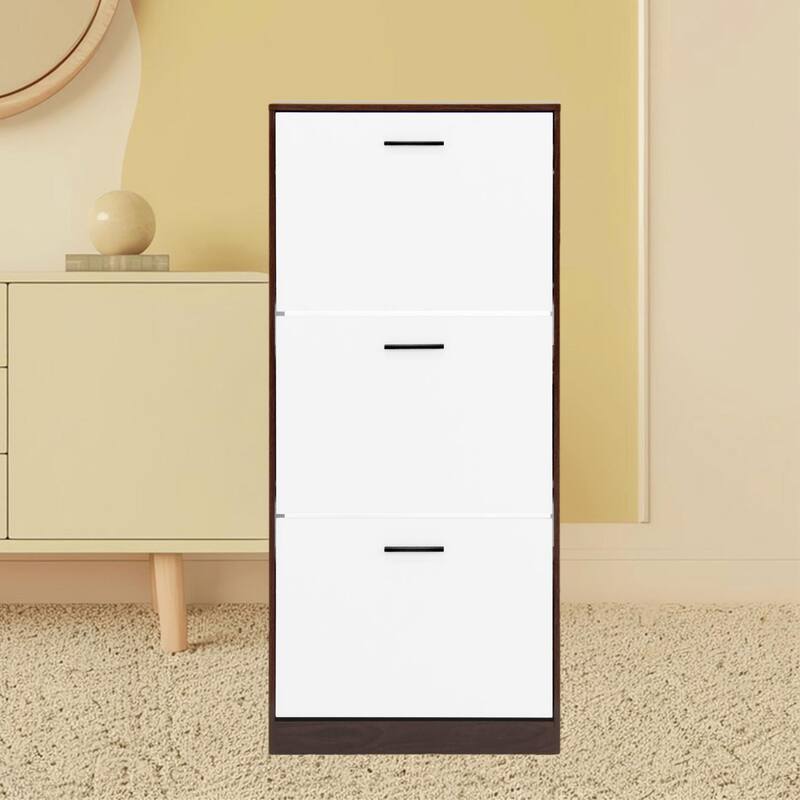 Freestanding Shoe Rack Storage Cabinet with 3 Flip Drawers and Adjustable Panels for Up to 18 Pairs, Entryway Organizer - Walnut
