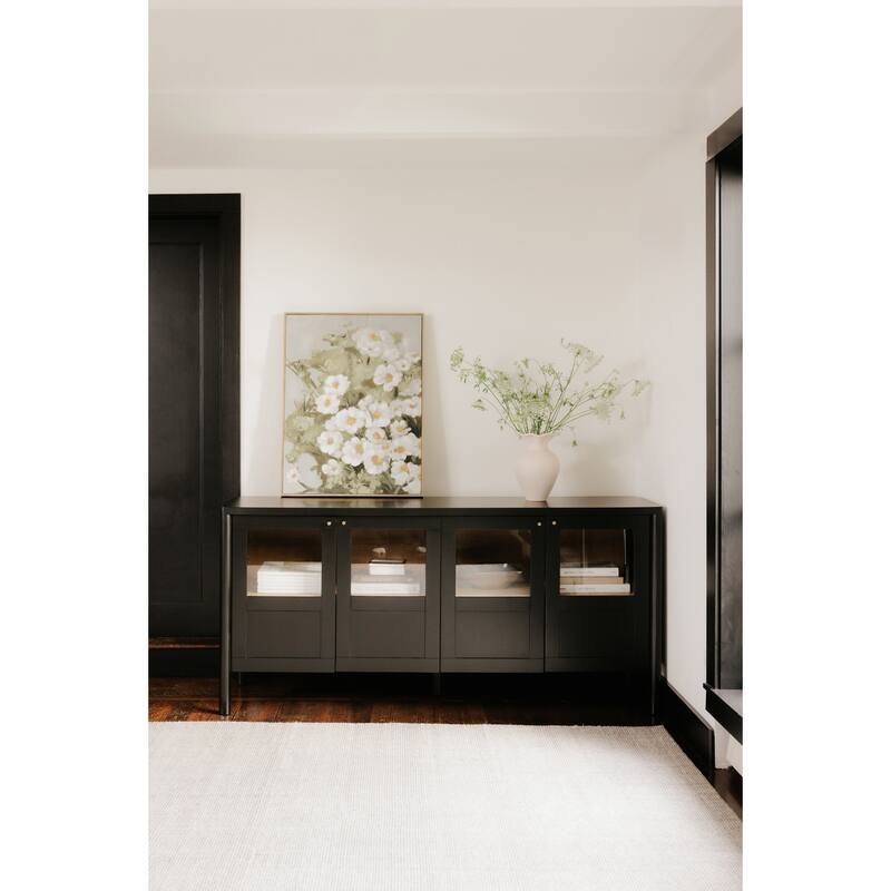 Title: NADAAL STUDIOS Delmira Sideboard, Millwork-Inspired Glass-Front Storage with Dowel Legs, Black