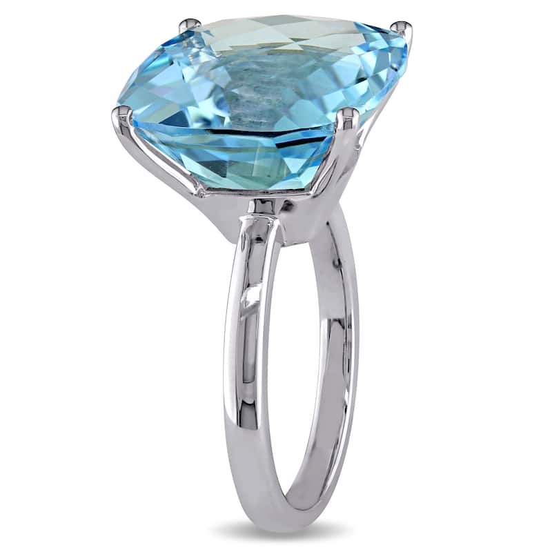 Miadora 18 2/5ct TGW Cushion-shape Blue Topaz Cocktail Ring in 14k White Gold