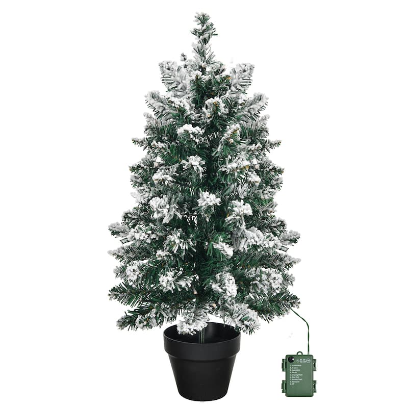 2ft Snowy Green Prelit Christmas Tree with LED Lights and Stable Plastic Base for Tabletop - 2 Feet