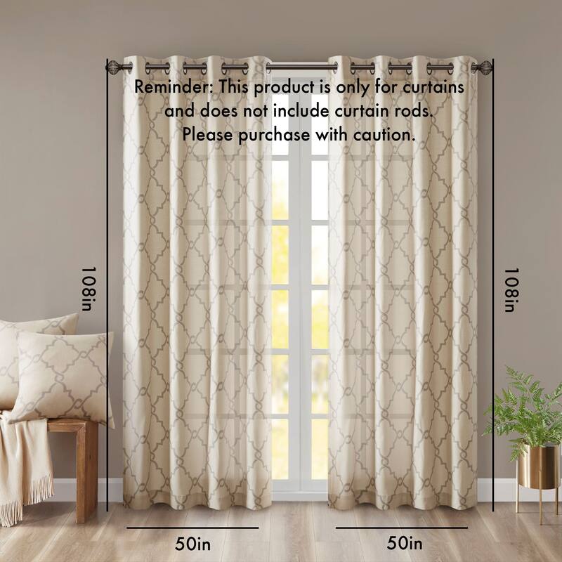 Fretwork Print Grommet Top Window Curtain Panel(Only 1 Pc Panel) - Beige+Grey - 108 Inches