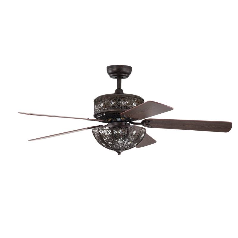 Milly Antique Bronze 52-Inch 5-Blade Flower Pattern Metal/Crystal Lighted Ceiling Fan