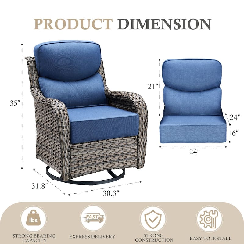 Gymojoy Patio Swivel Glider Chair Set with 6" Ultra-Plush Cushions - Waterproof Olefin Fabric, All-Weather Rattan