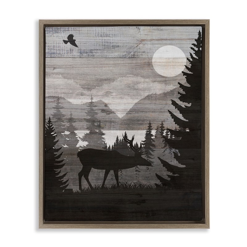 Stupell Rustic Moose at Night Framed Floater Canvas Wall Art Design By Susan Arnot - 25 x 31 - Brown