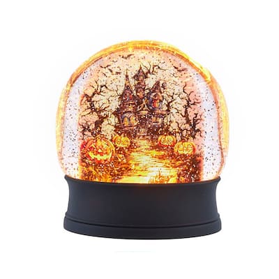 Kurt Adler 6.5-Inch Battery Operated USB Halloween LED Lighted Village Scene Water Lantern.
