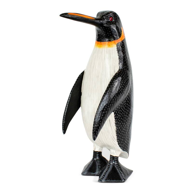 Wood Penguin Figurine Hand Carved Arctic Animal Statue, Winter Shelf Decor - 8" tall x 3.5" wide x 3" deep