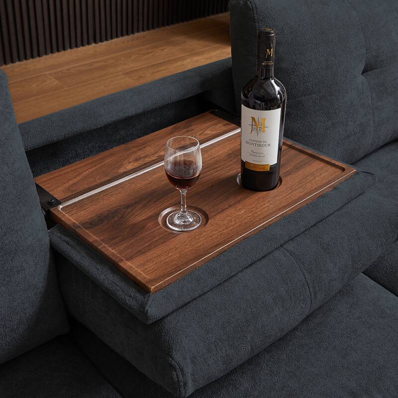 109" Modern 4 Seaters Towelling Sectional Sofa with Hidden Coffee Table Adjustable Headrest and Large Storage Space