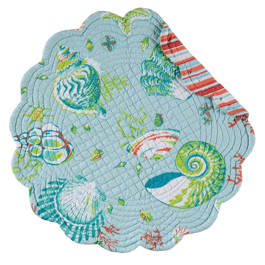 Laguna Breeze Cotton Quilted Round Reversible Placemat Set of 6 - Set of 6