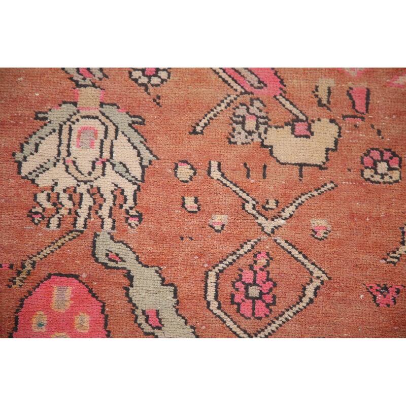 Hand Knotted Oriental 100% Wool Carpet Traditional All-Over Oranges & Rust Tabriz Runner Rug - 9' 7'' X 4' 2''